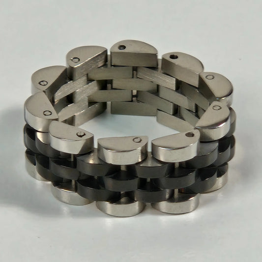 The X Rope - Black & Silver Stainless Steel Watch Link Ring 10mm