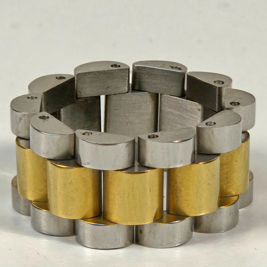 The Y Roller - Silver & Gold Plated Stainless Steel Watch Link Ring 12mm