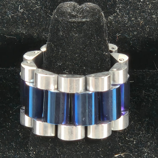 The Z Roller - Blue and Silver Stainless Steel Watch Link Ring 15mm